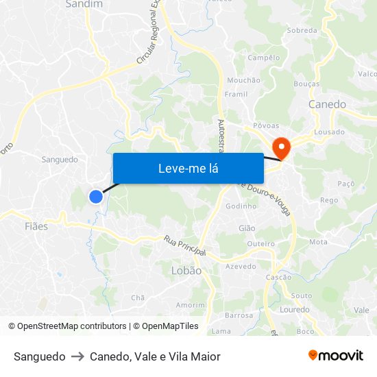 Sanguedo to Canedo, Vale e Vila Maior map