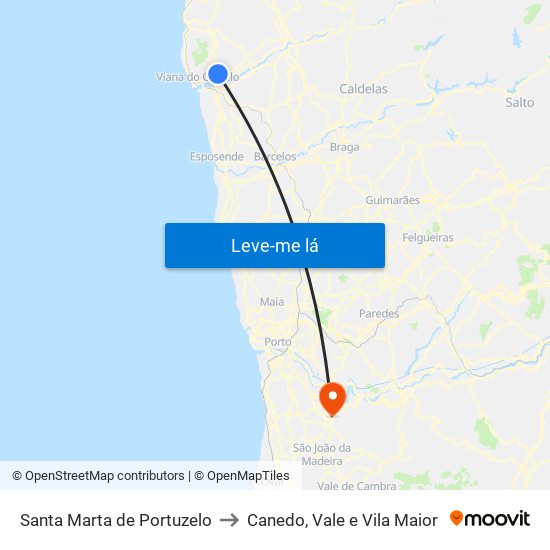 Santa Marta de Portuzelo to Canedo, Vale e Vila Maior map