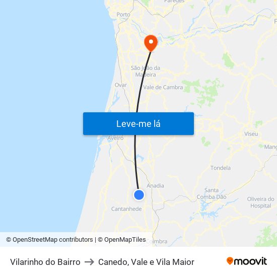 Vilarinho do Bairro to Canedo, Vale e Vila Maior map
