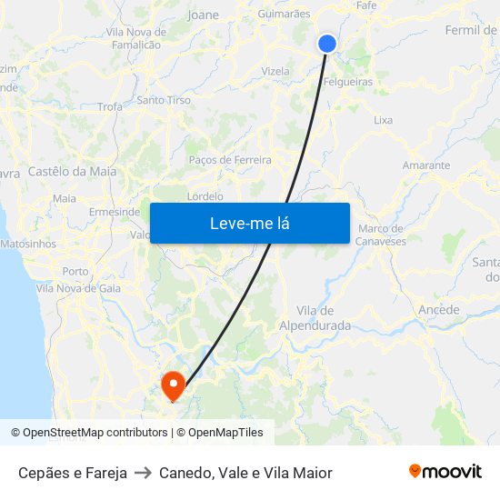 Cepães e Fareja to Canedo, Vale e Vila Maior map