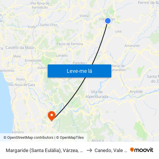 Margaride (Santa Eulália), Várzea, Lagares, Varziela e Moure to Canedo, Vale e Vila Maior map