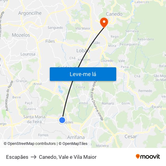 Escapães to Canedo, Vale e Vila Maior map