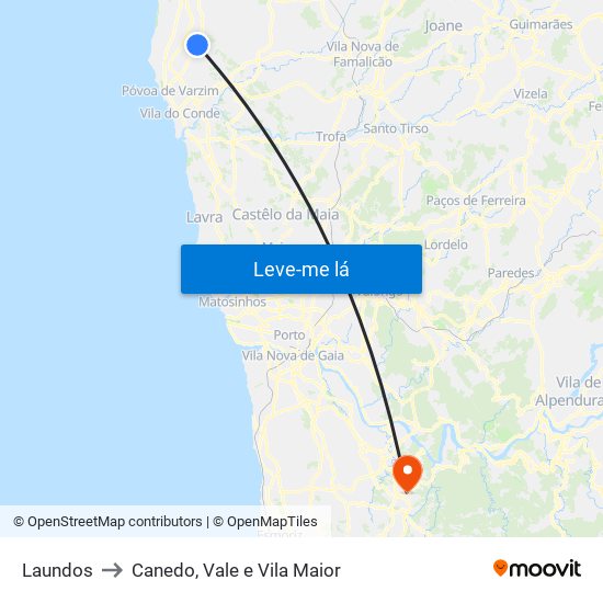 Laundos to Canedo, Vale e Vila Maior map