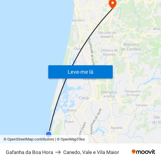 Gafanha da Boa Hora to Canedo, Vale e Vila Maior map