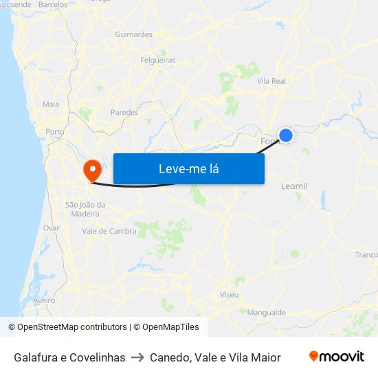 Galafura e Covelinhas to Canedo, Vale e Vila Maior map