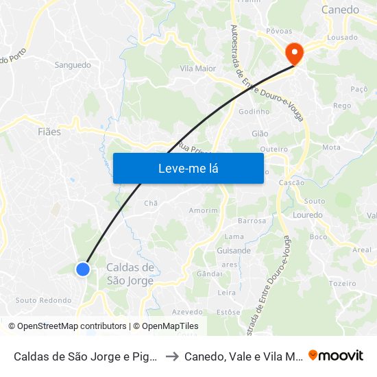 Caldas de São Jorge e Pigeiros to Canedo, Vale e Vila Maior map