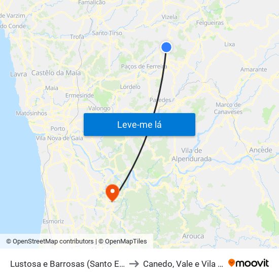 Lustosa e Barrosas (Santo Estêvão) to Canedo, Vale e Vila Maior map