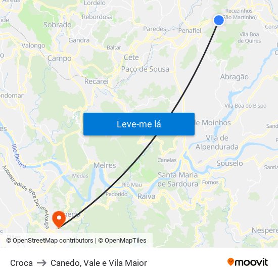 Croca to Canedo, Vale e Vila Maior map