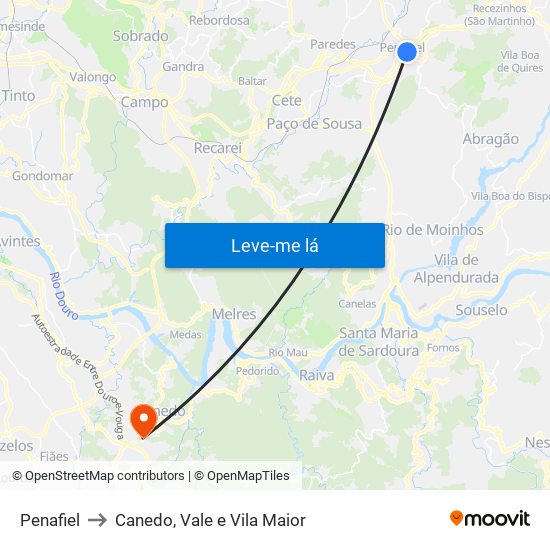 Penafiel to Canedo, Vale e Vila Maior map