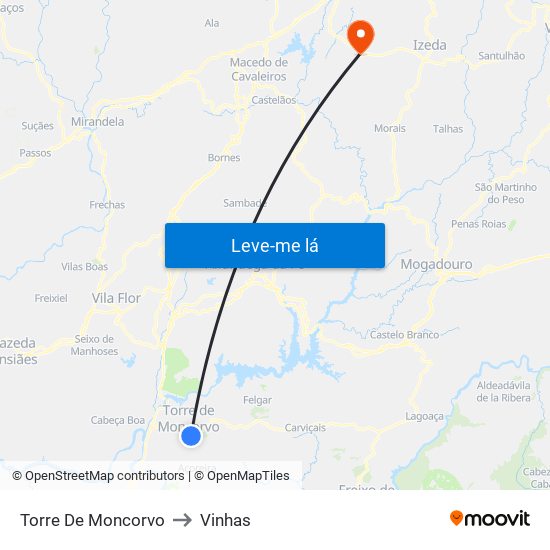 Torre De Moncorvo to Vinhas map