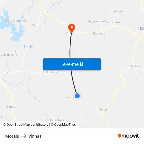 Morais to Vinhas map