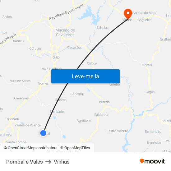 Pombal e Vales to Vinhas map