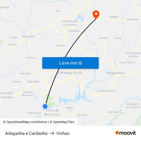 Adeganha e Cardanha to Vinhas map