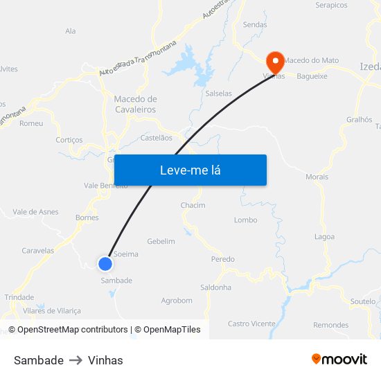 Sambade to Vinhas map