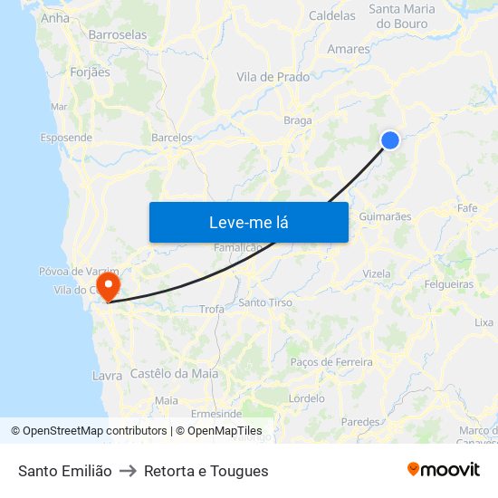 Santo Emilião to Retorta e Tougues map