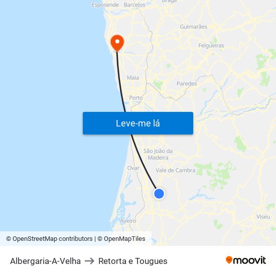 Albergaria-A-Velha to Retorta e Tougues map