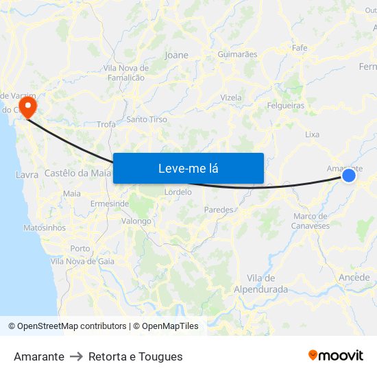 Amarante to Retorta e Tougues map