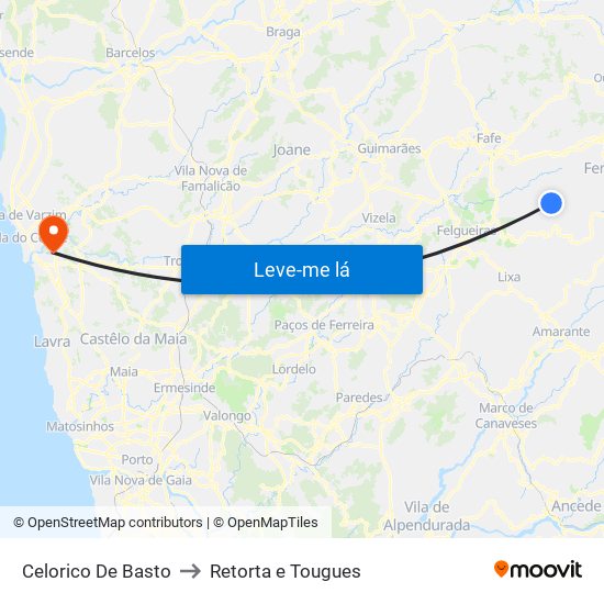 Celorico De Basto to Retorta e Tougues map