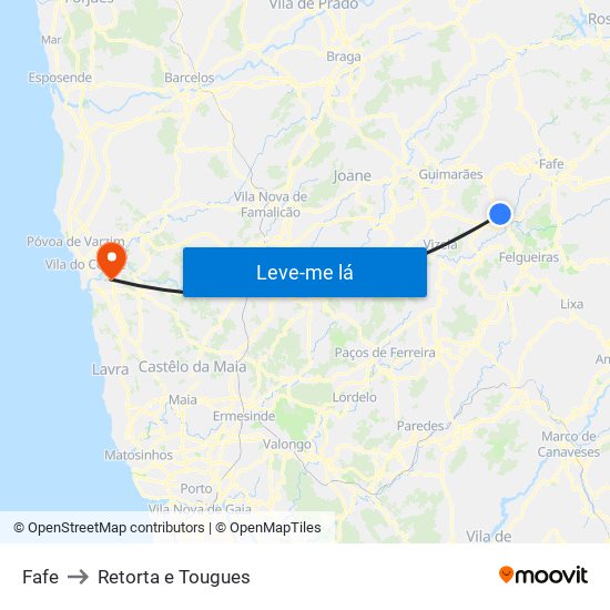 Fafe to Retorta e Tougues map