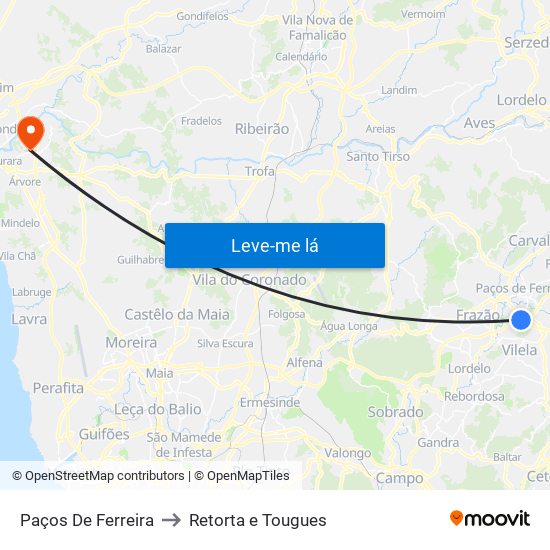 Paços De Ferreira to Retorta e Tougues map