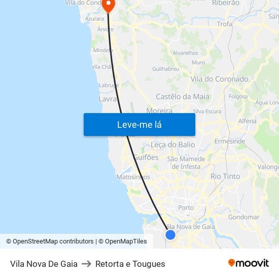 Vila Nova De Gaia to Retorta e Tougues map