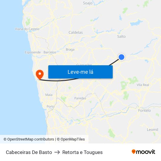 Cabeceiras De Basto to Retorta e Tougues map