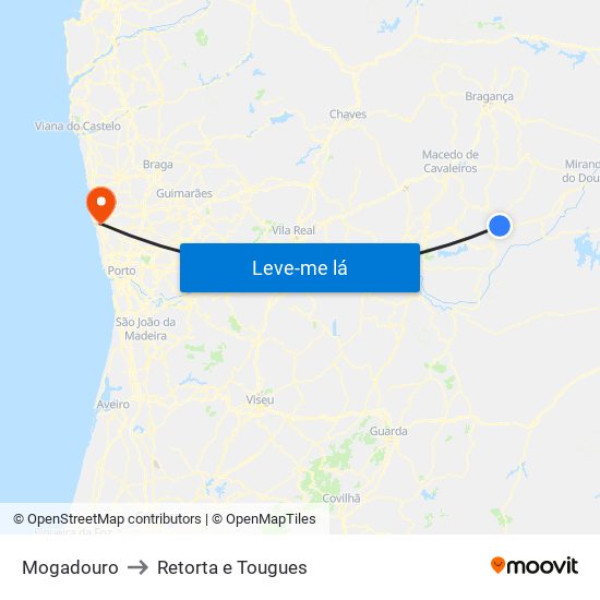 Mogadouro to Retorta e Tougues map