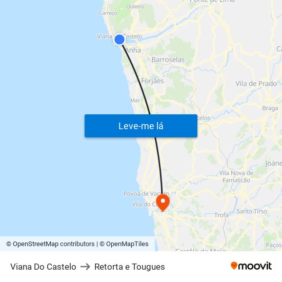 Viana Do Castelo to Retorta e Tougues map