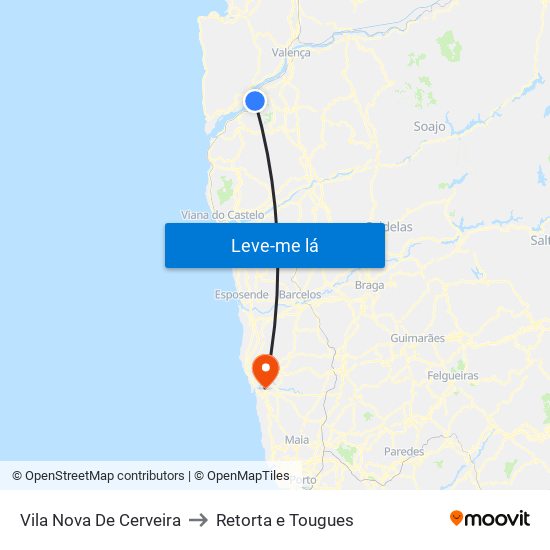 Vila Nova De Cerveira to Retorta e Tougues map