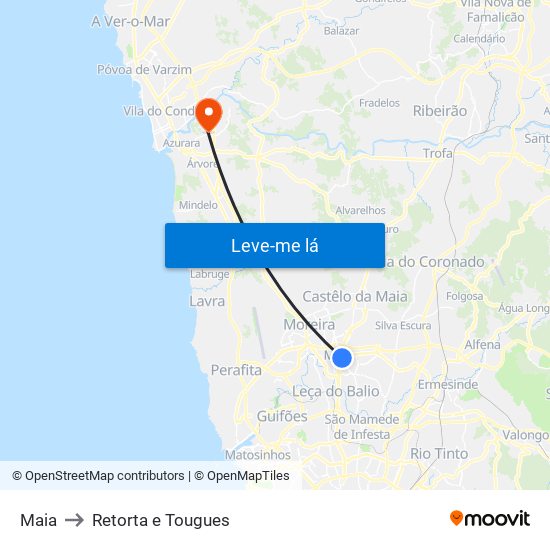 Maia to Retorta e Tougues map