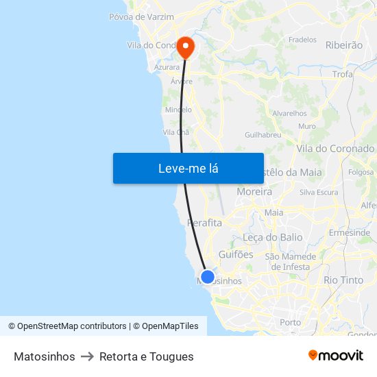 Matosinhos to Retorta e Tougues map