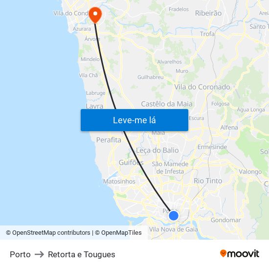 Porto to Retorta e Tougues map