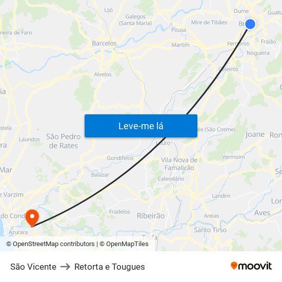 São Vicente to Retorta e Tougues map