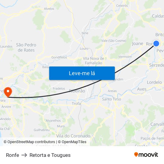 Ronfe to Retorta e Tougues map