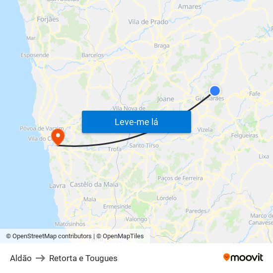 Aldão to Retorta e Tougues map