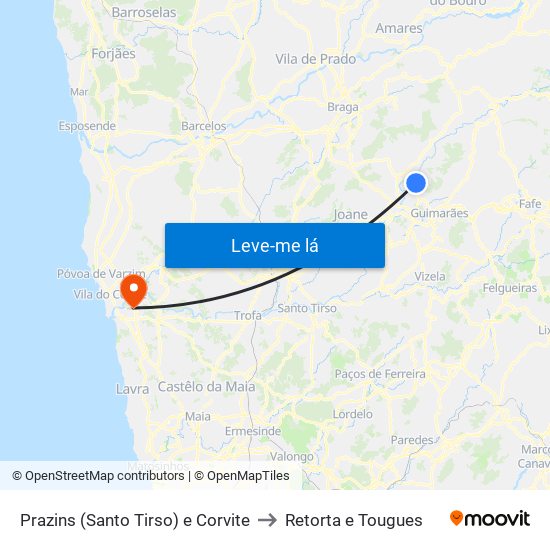 Prazins (Santo Tirso) e Corvite to Retorta e Tougues map