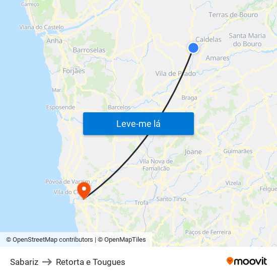 Sabariz to Retorta e Tougues map