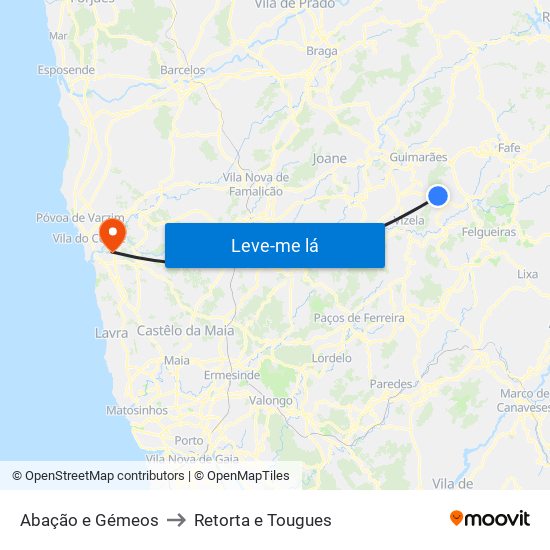 Abação e Gémeos to Retorta e Tougues map