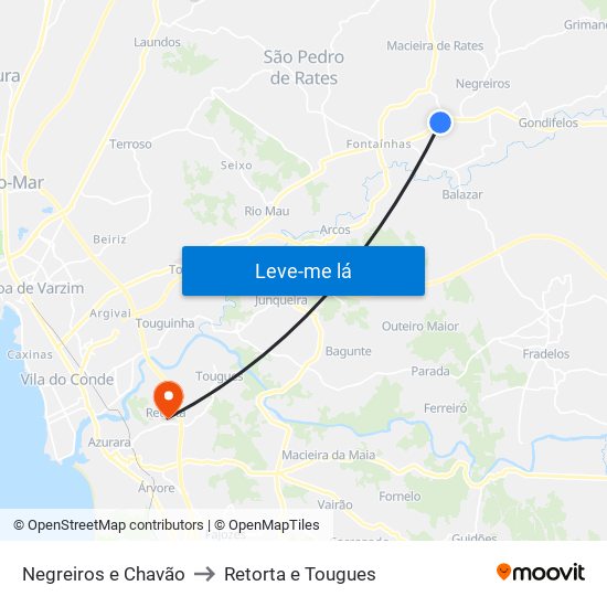 Negreiros e Chavão to Retorta e Tougues map