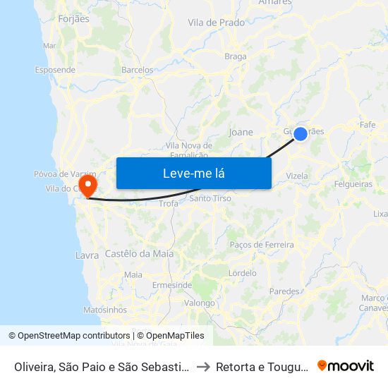 Oliveira, São Paio e São Sebastião to Retorta e Tougues map