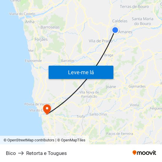 Bico to Retorta e Tougues map