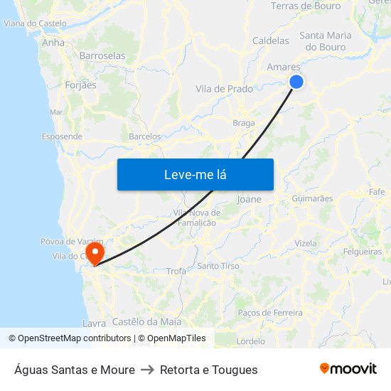 Águas Santas e Moure to Retorta e Tougues map