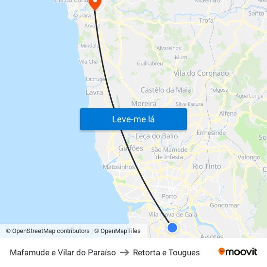 Mafamude e Vilar do Paraíso to Retorta e Tougues map