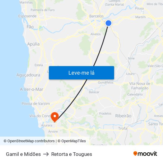 Gamil e Midões to Retorta e Tougues map