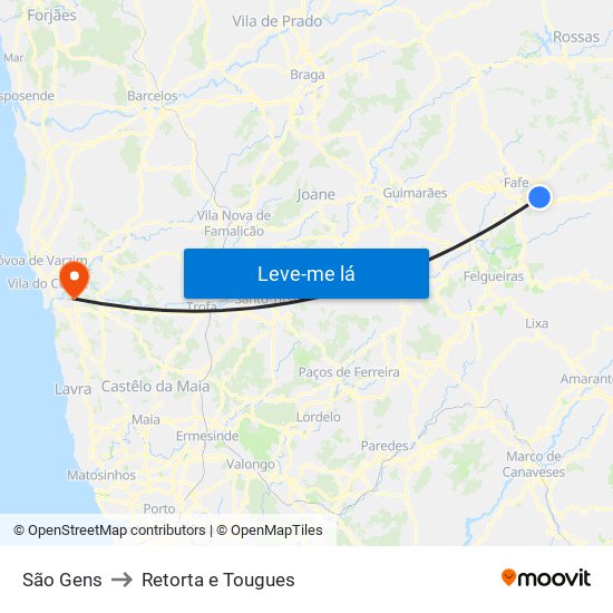 São Gens to Retorta e Tougues map