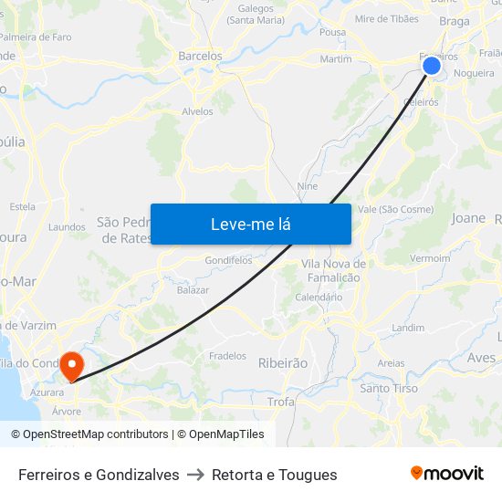 Ferreiros e Gondizalves to Retorta e Tougues map