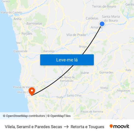 Vilela, Seramil e Paredes Secas to Retorta e Tougues map