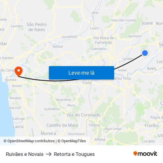 Ruivães e Novais to Retorta e Tougues map