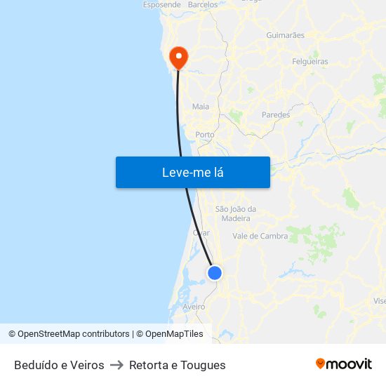 Beduído e Veiros to Retorta e Tougues map