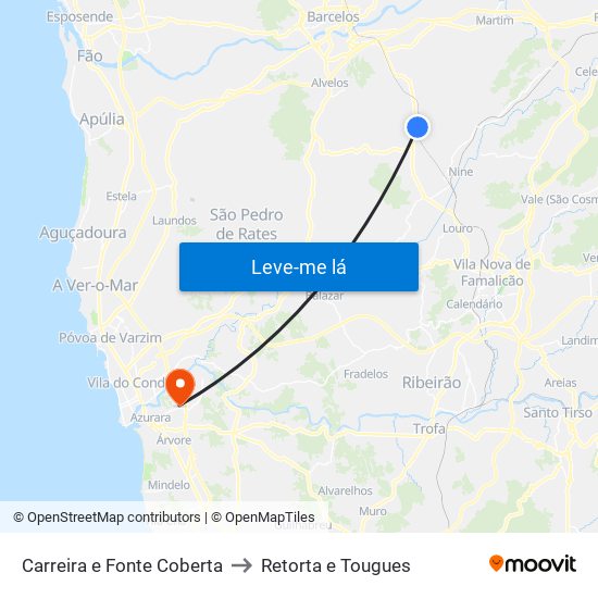 Carreira e Fonte Coberta to Retorta e Tougues map